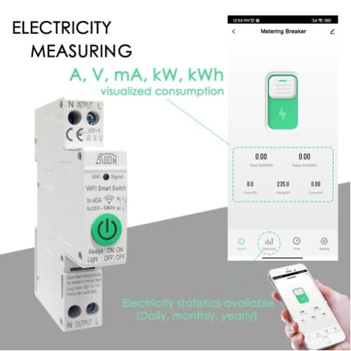 Tuya 63a 1p+n Wifi Smart Circuit Breaker With Metering