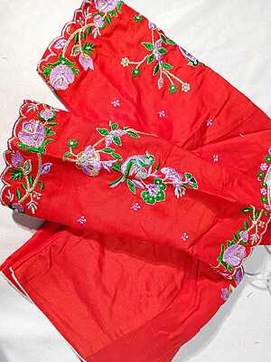 K034: Ready To Ship Beautiful Raw Silk Orange Work Blouse