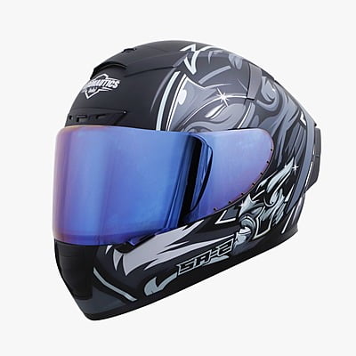 STEELBIRD SA-2 VILLAIN GLOSSY BLACK/GREY C/V (L) + EXTRA CHROME VISOR