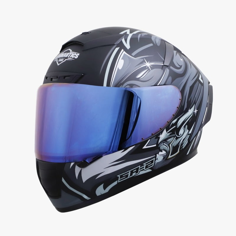 STEELBIRD SA-2 VILLAIN GLOSSY BLACK/GREY C/V (L) + EXTRA CHROME VISOR