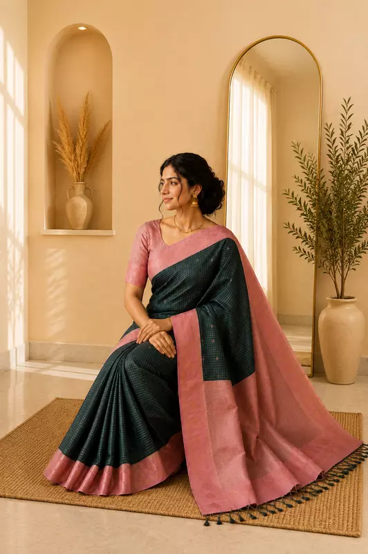 Pure Semi Silk Green With Pink