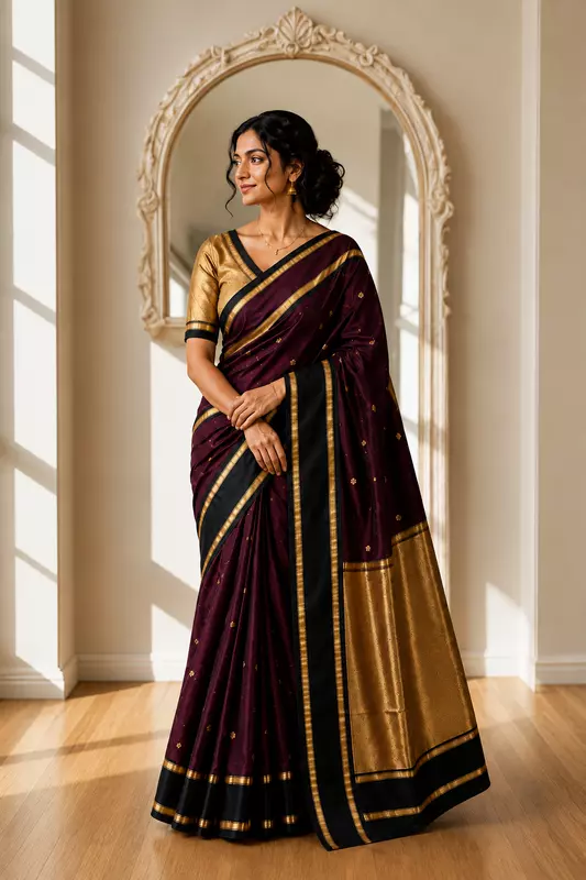 Bnarasi Silk Brown With Black