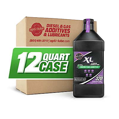 Opti-Lube XL case of twelve quart bottles shown with a shipping carton and one bottle Opti-Lube XL case of twelve quart bottles shown with a shipping carton and one bottle