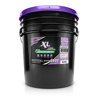 Opti-Lube XL black 5-gallon pail with purple lid and product label Opti-Lube XL black 5-gallon pail with purple lid and product label