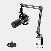 Maono PD200W Hybrid Wireless Podcast Microphone with Boom Arm