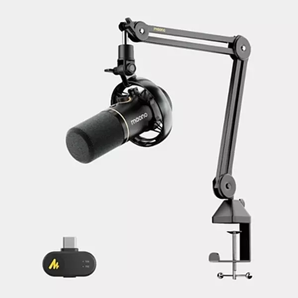 Maono PD200W Hybrid Wireless Podcast Microphone with Boom Arm