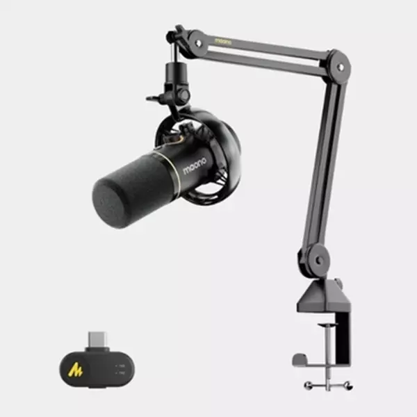 Maono PD200W Hybrid Wireless Podcast Microphone with Boom Arm