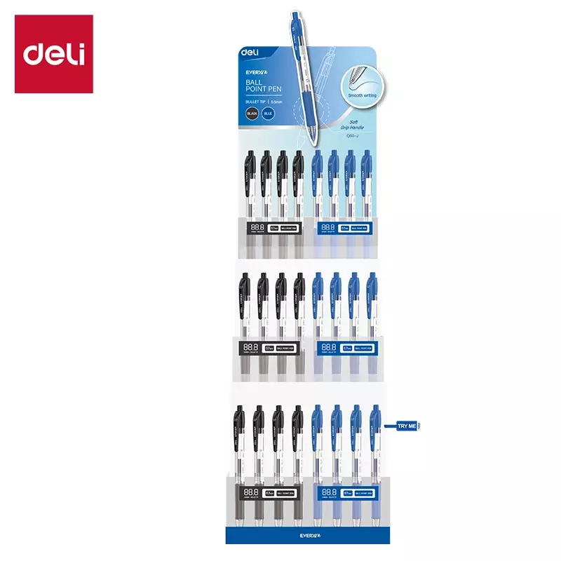 DELI Q60-J RETRACTABLE BALLPOINT PEN DISPLAY 96PCS BLUE/BLACK
