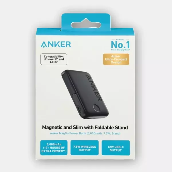 ANKER MagGO Power Bank 5000mAh, Magnetic and Slim With Foldable Stand - A1618H11