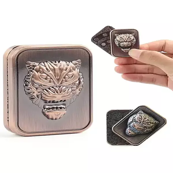 Tiger Head Carving Metal Poker Fidget Slider