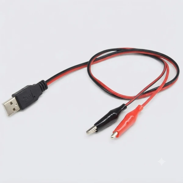 Alligator Clip to USB Male Power Cable – 40cm