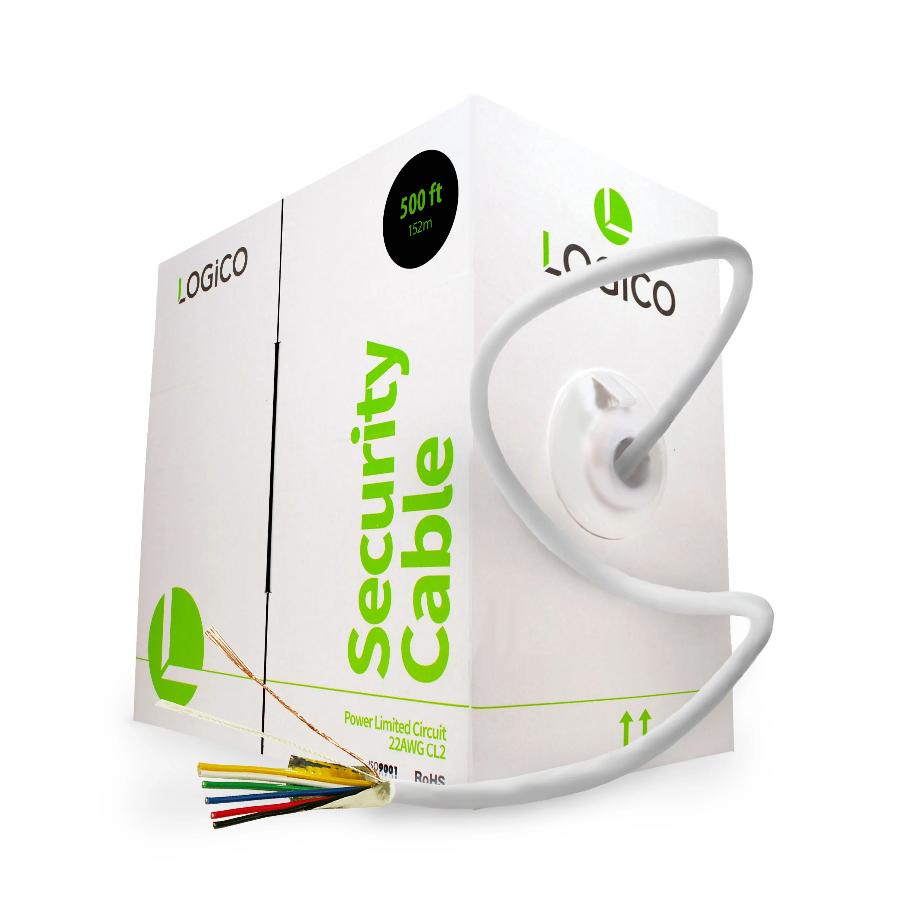 SECURITY CABLE 22/6 CCA STRANDED SHIELDED 500FT WHITE