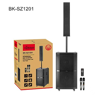 BK-SZ1201 Portable Stage Speaker System with Built-In Battery, Dual Mics & Remote