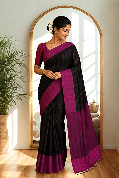 Arani soft silk black with pink