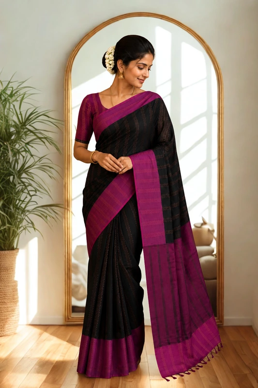 Arani soft silk black with pink