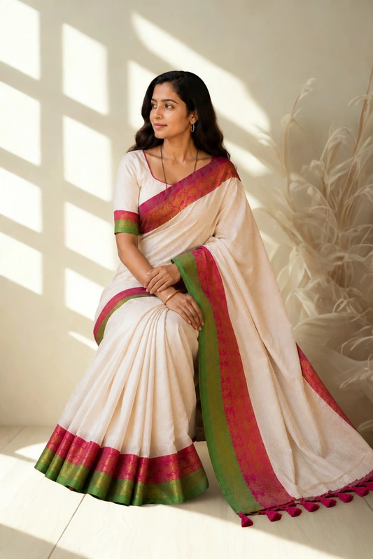 Mul cotton with Kanchi border white