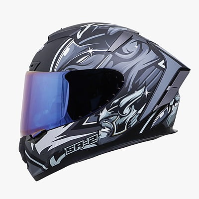 STEELBIRD SA-2 VILLAIN GLOSSY BLACK/GREY C/V (L) + EXTRA CHROME VISOR