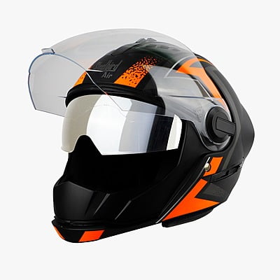 STEELBIRD SBA-2 ISS REED GLOSSY BLACK ORANGE D/V (SILVER) (L)