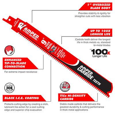 Diablo Amped Carbide Reciprocating Blades  FLUSH - Metal Thick