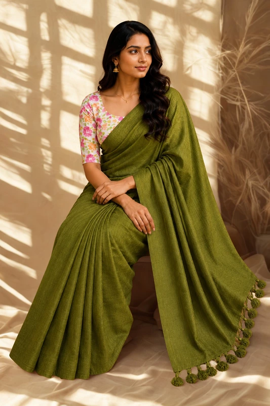 Khadi linen with seperate Blouse 1