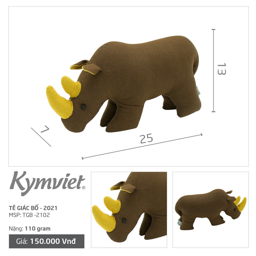 Tê Giác Bố Nhồi Bông KYMVIET Vải Cotton Handmade