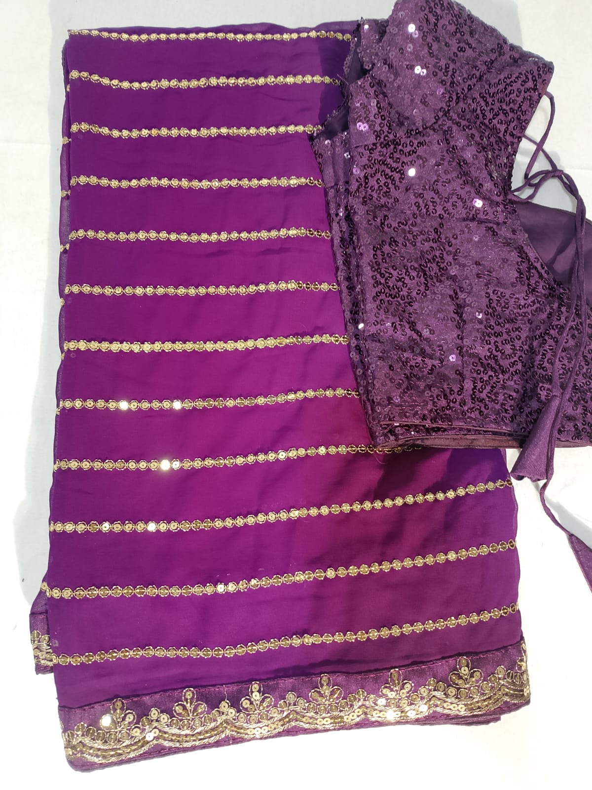 N199: Ready To Ship Beautiful Sequence Work Saree With Stitched Blouse