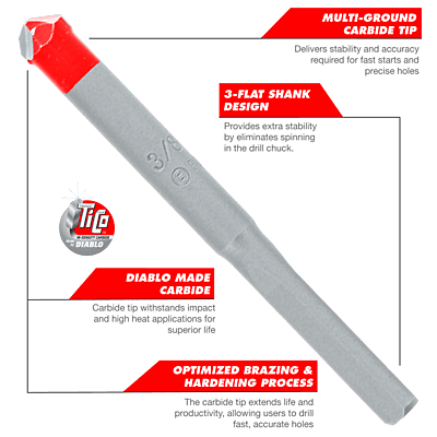 Diablo Tile & Stone Carbide Tipped Drill Bit Diablo Tile & Stone Carbide Tipped Drill Bit