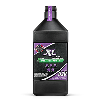 Front of Opti-Lube XL 1-quart bottle with black cap and purple seal Front of Opti-Lube XL 1-quart bottle with black cap and purple seal