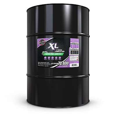 Opti-Lube XL 55-gallon black steel drum with purple product label Opti-Lube XL 55-gallon black steel drum with purple product label