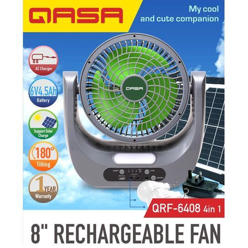 QASA 8 INCHES TORNADO TYPE 180DEGREE ROTATING RECHARGEABLE FAN