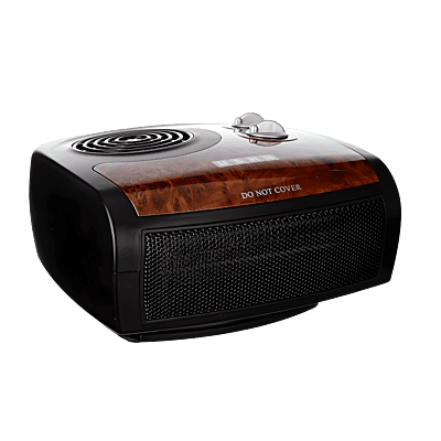 Front view of Usha FH 1212 PTC fan heater showing the safety mesh grille and control knobs.