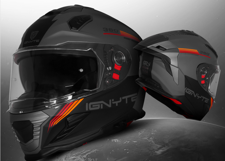 IGNYTE IGN-16 ISS DOT QUANTUMM MATT DARK GREY ANTHRACITE 7540C+RED/ORANGE C/V 580MM WITH EXTRA SMOKE VISOR