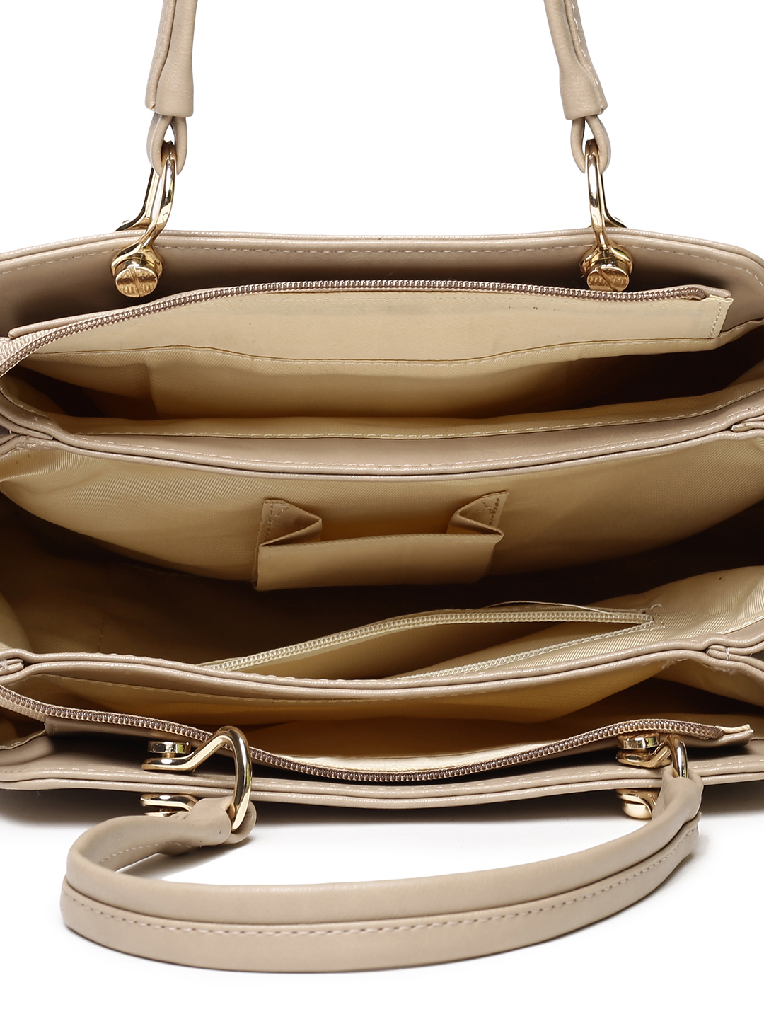 Beige Solid Handheld Bag