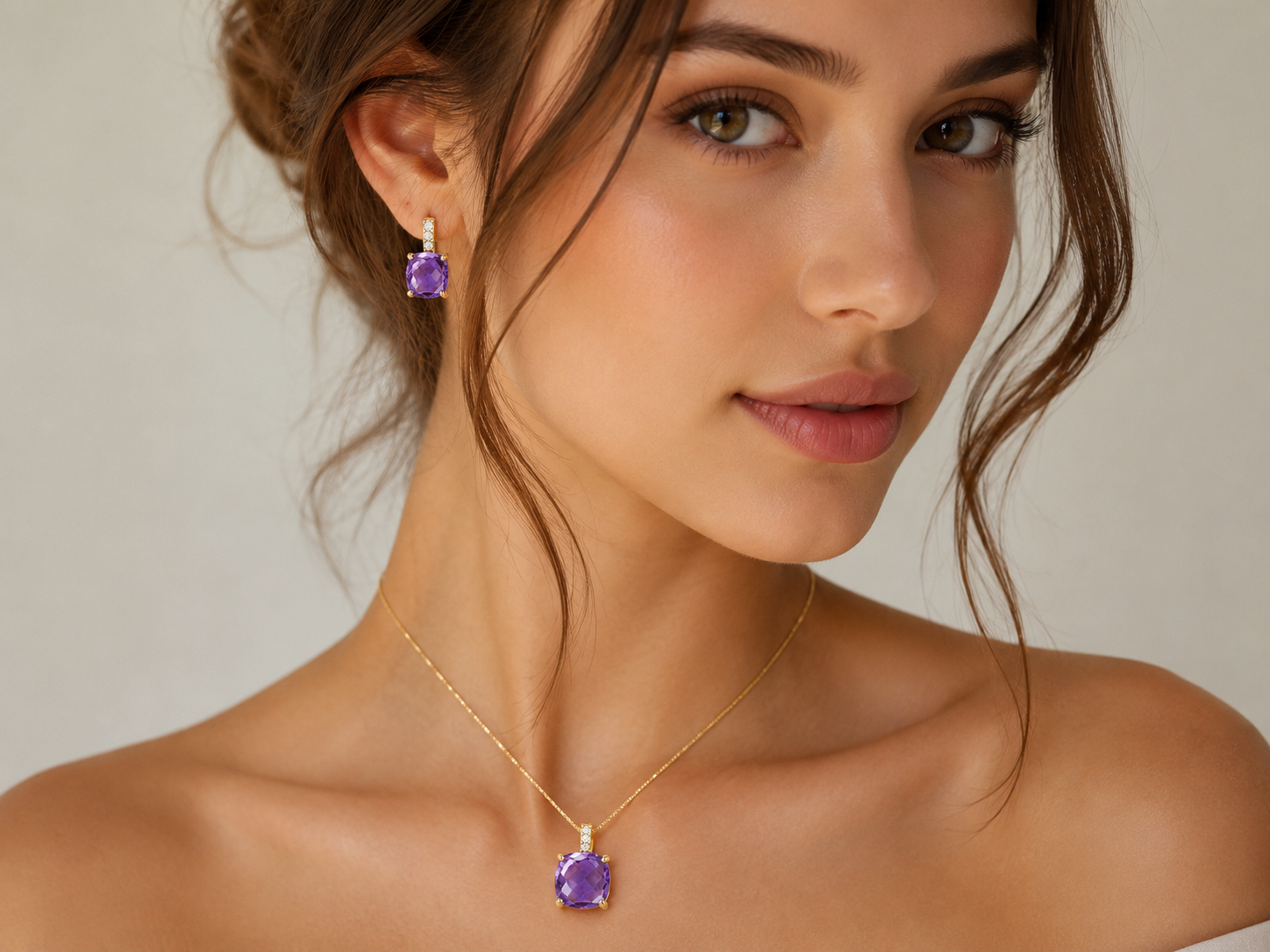 ARETES Y COLLAR AMATISTA