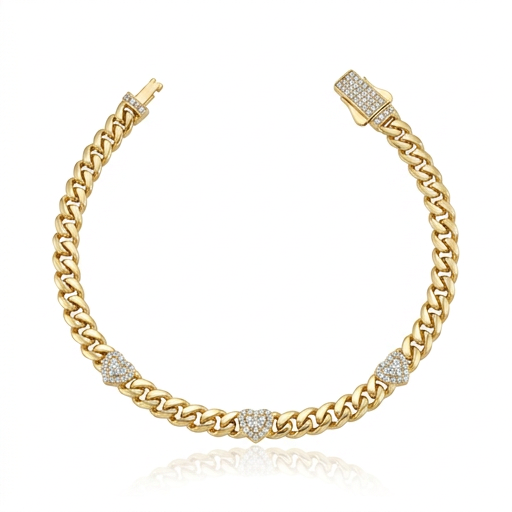 Pulsera Cubana con Corazones de Zirconias