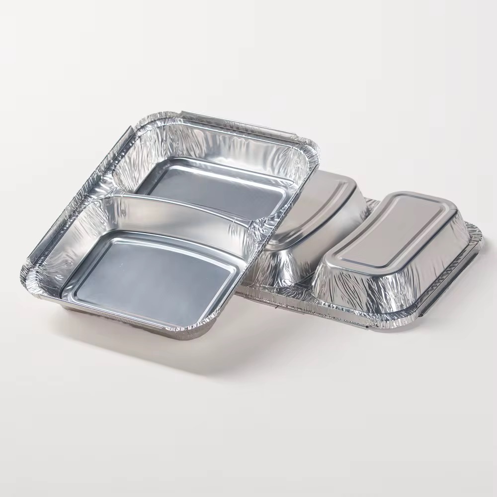 2 Compartment Foil Pan With Clear Lid - 25pcs/pack