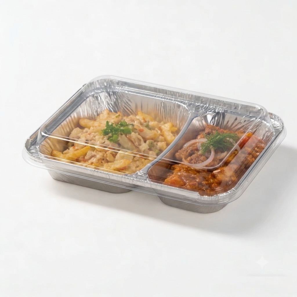 2 Compartment Foil Pan With Clear Lid - 25pcs/pack