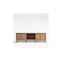Boho Rattan & Light Wood Sideboard | Mid-Century Style Media Console
