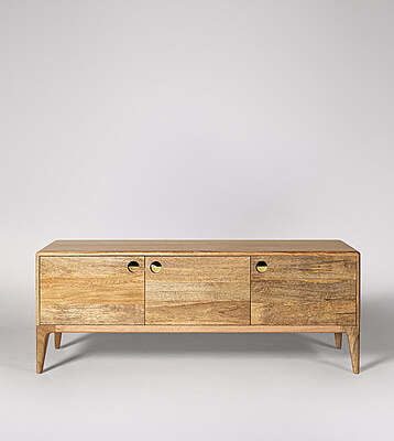 Mid-Century Modern Mango Wood Media Console - 3-Door TV Stand