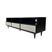 Black Rattan TV Stand with Open Shelves - Modern Boho Media Console Black Rattan TV Stand with Open Shelves - Modern Boho Media Console