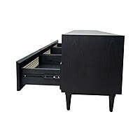 Black Rattan TV Stand with Open Shelves - Modern Boho Media Console Black Rattan TV Stand with Open Shelves - Modern Boho Media Console