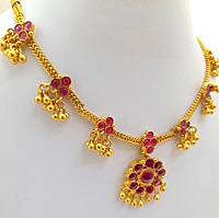 Panchalokam Attigai | One Gram Gold Finish & Real Kemp Stones Short Necklace | Temple Jewellery