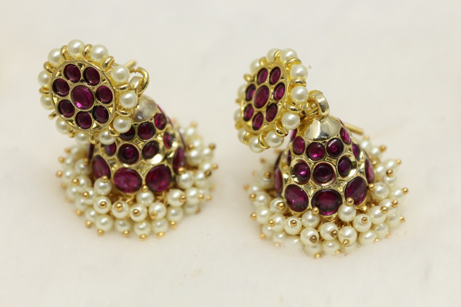 Margam Temple Jhumkas|Jimikki Earrings  – Copper Base with Authentic Kemp Stones