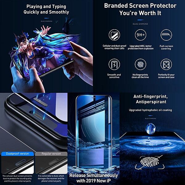 Baseus 0.3mm Dustproof BlueLight Screen Protector iPhone11ProMax/XSMax 2PCS