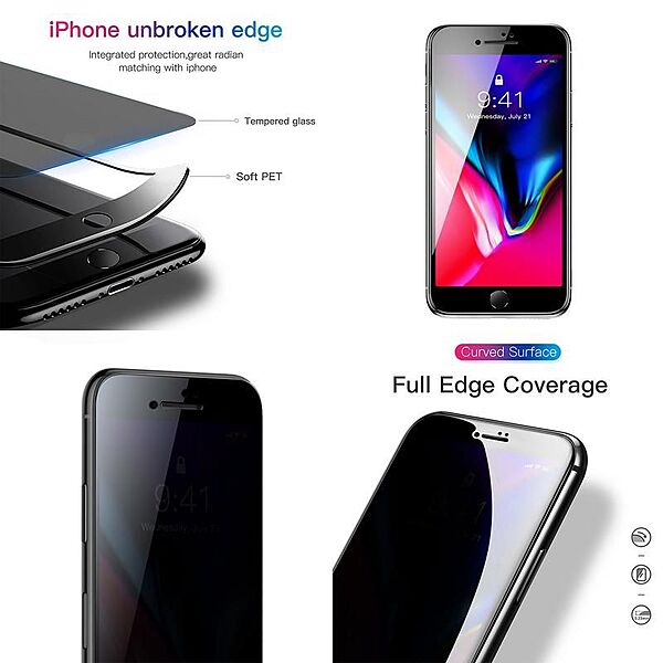 Baseus 0.23mm Privacy Curved Glass Screen Protector iPhone 6P,7P,8P (2PCS)B
