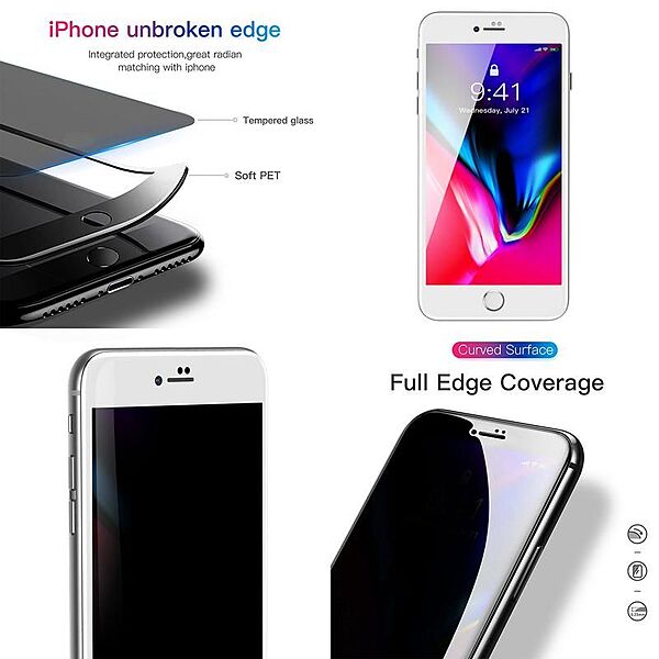 Baseus 0.23mm Privacy Curved Glass Screen Protector iPhone 6P,7P,8P (2PCS)W