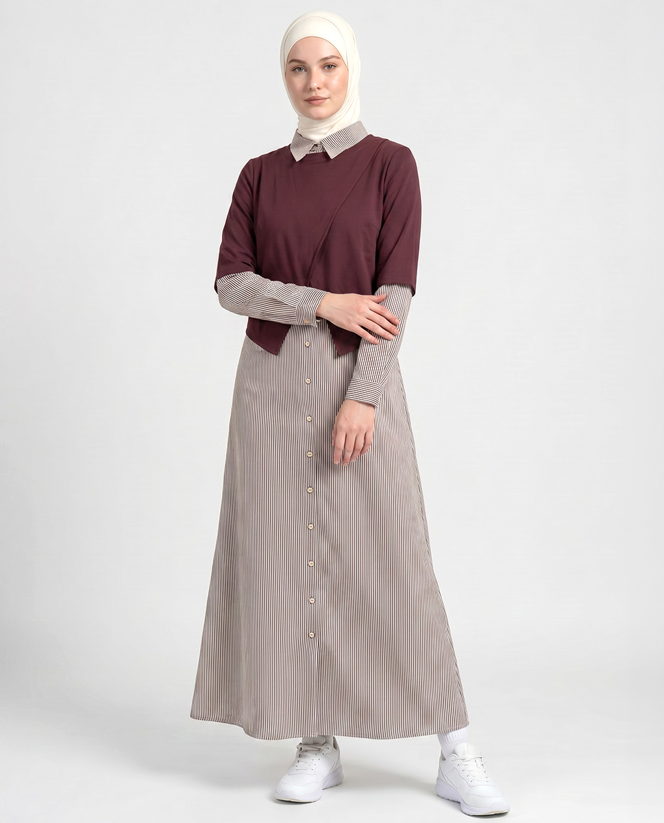 MAROON STRIPES SHIRT WITH JACKET JILBAB
