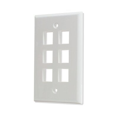 6 Port Flat Wall Plate - White 6 Port Flat Wall Plate - White
