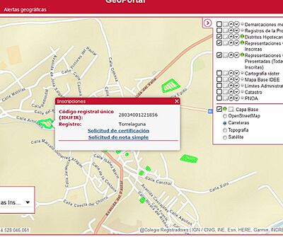Alertas geográficas en la situación registral de la/s finca/s contratada/s.