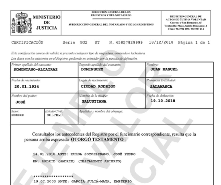 Certificado de Últimas Voluntades online